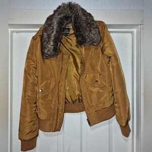 Wild Fable Tan Bomber Jacket with Faux Fur Collar